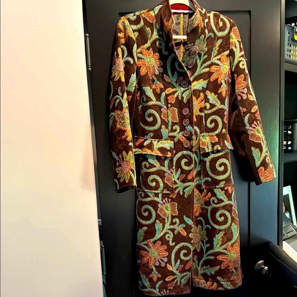 Floral Embroidered Brown Coat